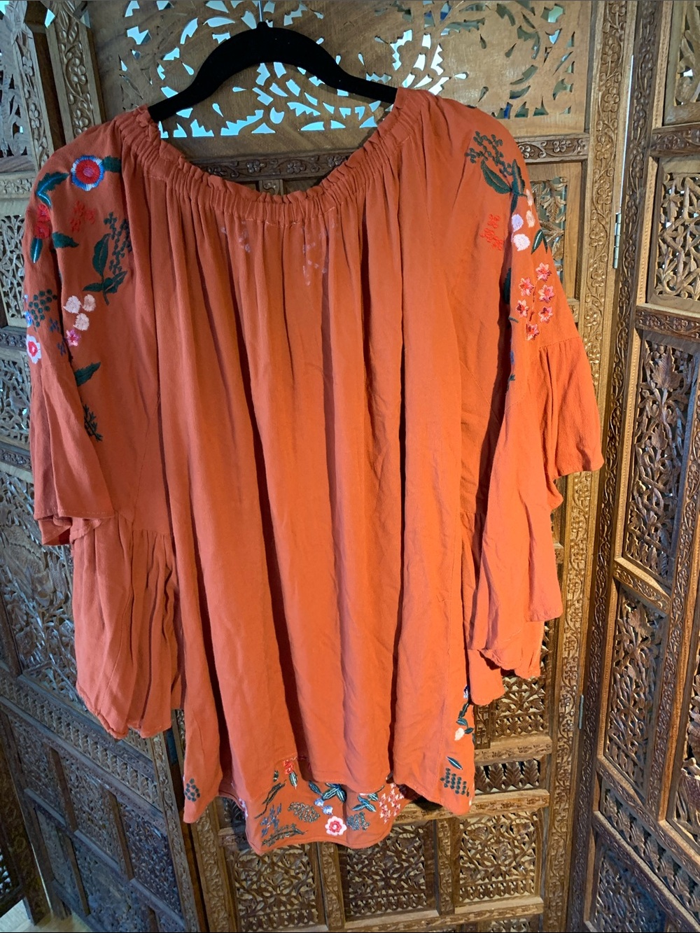 Umgee Rust Orange Embroidered Boho Tunic Dress - Picture 5 of 6